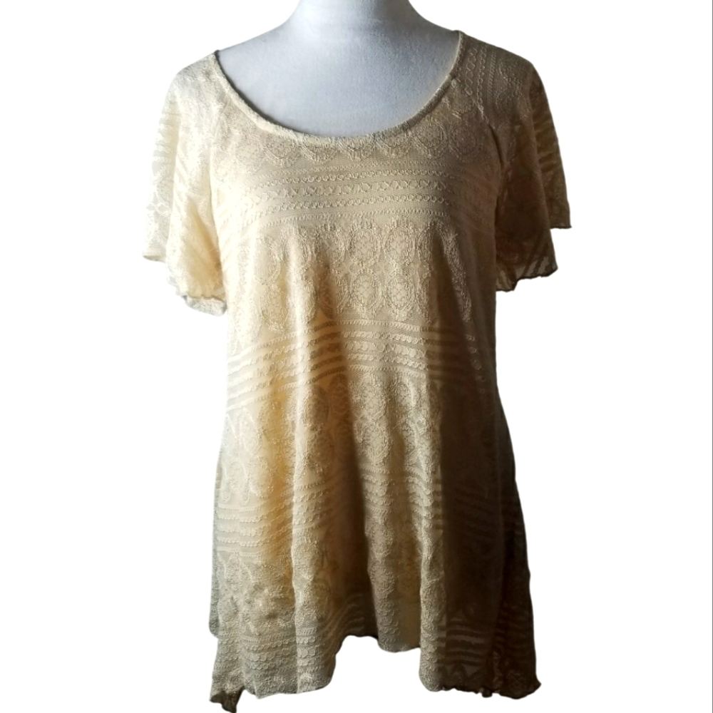 🦋Brittany Black Flutter Sleeve Lace Overlay Tunic